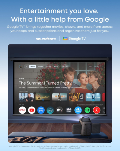 soundcore Nebula P1i Smart Portable Projector with Google TV | 1080p Full HD, 380 ANSI Lumens, Wi-Fi & Bluetooth, Flippable Design, All-Glass Lenses, Dolby Audio, Dual 10W Stereo