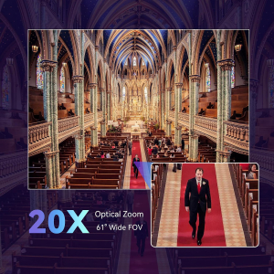 Tenveo NDI PTZ Camera 20X Optical Zoom, AI Auto Tracking, 1080P 60FPS, LAN/USB3.0/HDMI PoE Camera for Church Services Worship Video Conference Live Events Youtube OBS