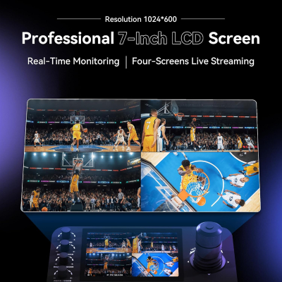 Tenveo NDI PTZ Camera Controller, 7" LCD Quad-Screen Real-time Preview, 4D PTZ Joystick Controller, NDI License Included, Support NDI PoE VISCA Pelco-D/P for Church Worship Live...