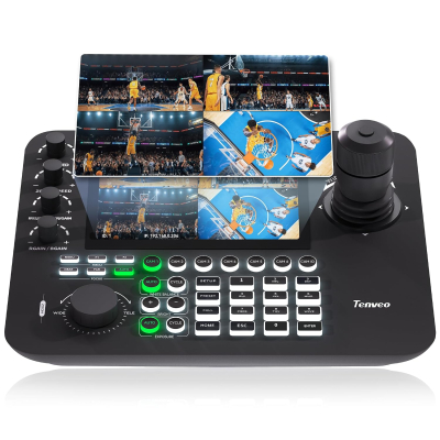 Tenveo NDI PTZ Camera Controller, 7" LCD Quad-Screen Real-time Preview, 4D PTZ Joystick Controller, NDI License Included, Support NDI PoE VISCA Pelco-D/P for Church Worship Live...