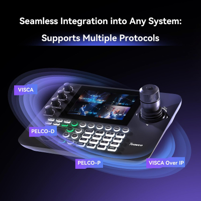 Tenveo NDI PTZ Camera Controller, 7" LCD Quad-Screen Real-time Preview, 4D PTZ Joystick Controller, NDI License Included, Support NDI PoE VISCA Pelco-D/P for Church Worship Live...
