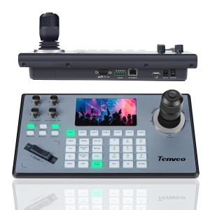 Tenveo NDI PTZ Camera Controller, 7" LCD Quad-Screen Real-time Preview, 4D PTZ Joystick Controller, NDI License Included, Support NDI PoE VISCA Pelco-D/P for Church Worship Live...