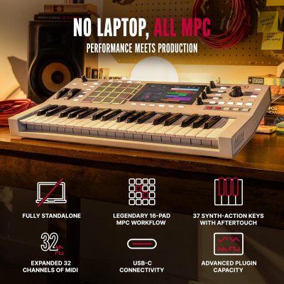 Akai Professional MPC Key 37 G2 Next-Gen Standalone Production Keyboard | Synthesizer for Producers, for Sampling and Sequencing, with USB-C, 37 Keys, 16 MPC Pads, 8-Core...