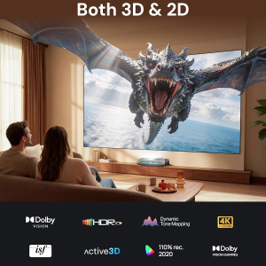 AWOL Aetherion Max 4K RGB Triple Laser Ultra Short Throw Projector, 3300 ISO Lumens, 6000:1 Contrast, World's First 200" 4K UST,PixelLock™ Tech, Dolby Vision Gaming,1ms LL,TV...
