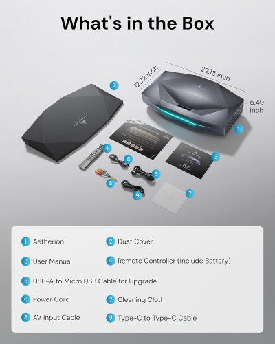 AWOL Aetherion Max 4K RGB Triple Laser Ultra Short Throw Projector, 3300 ISO Lumens, 6000:1 Contrast, World's First 200" 4K UST,PixelLock™ Tech, Dolby Vision Gaming,1ms LL,TV...