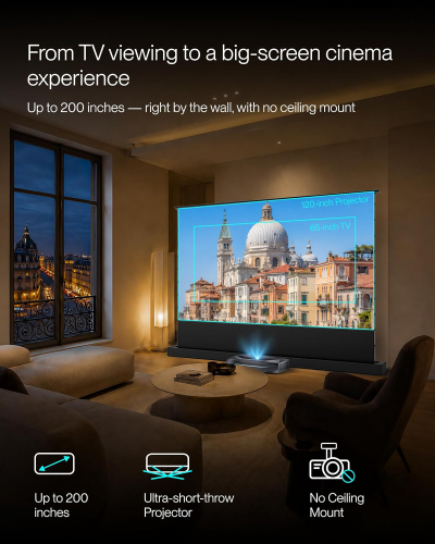 AWOL Aetherion Pro 4K Ultra Short Throw Triple Laser Projector, 2600 ISO Lumens, PixelLock Clarity, 6000:1 Native Contrast, Anti–RBE Technology, 200" Display, Dolby Vision, Home...