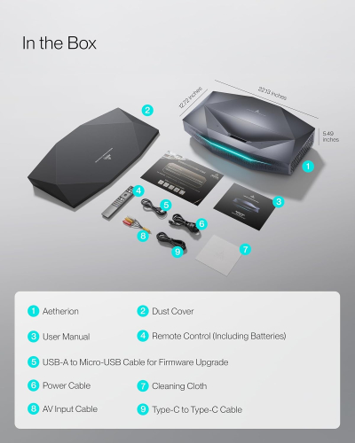 AWOL Aetherion Pro 4K Ultra Short Throw Triple Laser Projector, 2600 ISO Lumens, PixelLock Clarity, 6000:1 Native Contrast, Anti–RBE Technology, 200" Display, Dolby Vision, Home...
