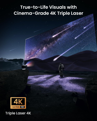 JMGO N1S Ultimate Triple Laser 4K Projector, 3300 ISO Lumens, Google TV