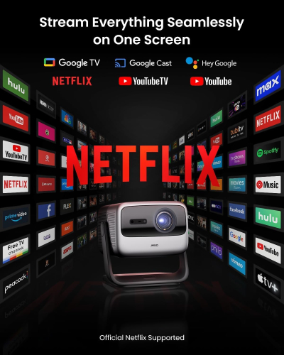 JMGO N1S Ultimate Triple Laser 4K Projector, 3300 ISO Lumens, Google TV