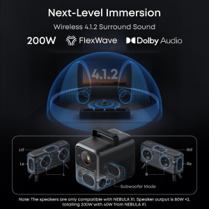 NEBULA X1 4K Triple Laser Projector Bundle with Wireless Satellite Speakers & Accessory Pack, 3500 ANSI Lumens, Dolby Vision & Audio, Smart AI, 300" Display,...