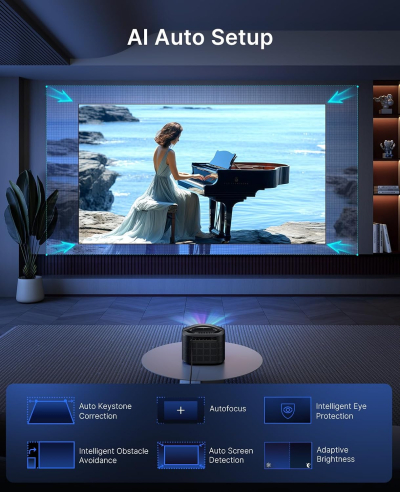 NexiGo TriVision Ultra, 4K Tri-LED-Laser Portable Projector, 2600 Lumens, No Laser Speckle, No Eye Strain, Dolby Vision, HDR10+, Backyard/Home Theater with 3D, 30W DTS...