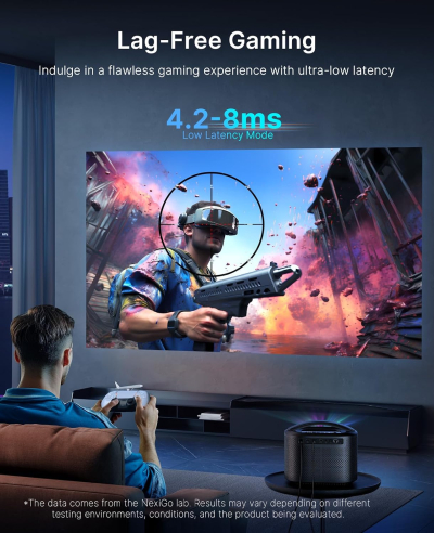 NexiGo TriVision Ultra, 4K Tri-LED-Laser Portable Projector, 2600 Lumens, No Laser Speckle, No Eye Strain, Dolby Vision, HDR10+, Backyard/Home Theater with 3D, 30W DTS...