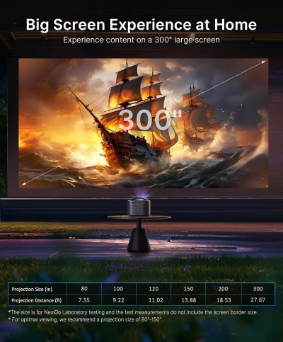 NexiGo TriVision Ultra, 4K Tri-LED-Laser Portable Projector, 2600 Lumens, No Laser Speckle, No Eye Strain, Dolby Vision, HDR10+, Backyard/Home Theater with 3D, 30W DTS...