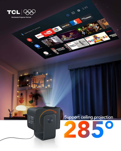 TCL C1 Portable Projector for Home Cinema & Bedroom, Native 1080P 4K Supported Mini Projector, Licensed Google TV & Netflix, WiFi, Bluetooth, Auto Focus Smart Projector
