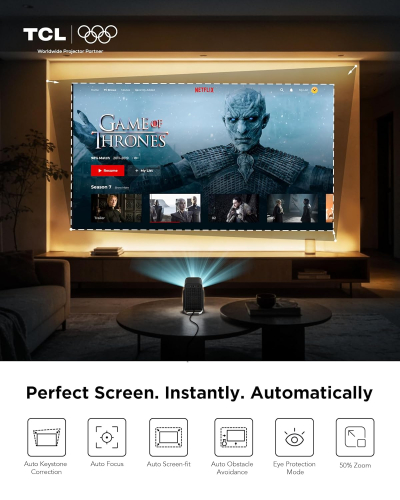 TCL C1 Portable Projector for Home Cinema & Bedroom, Native 1080P 4K Supported Mini Projector, Licensed Google TV & Netflix, WiFi, Bluetooth, Auto Focus Smart Projector