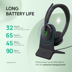 Yealink BH74 UC ANC Wireless Headset with Microphone for PC,Open Office WFH | 6 AI Noise Cancelling Mic,Bluetooth Headset with Charging Dock,32H Talk Time & Mute Button,USB C/A...