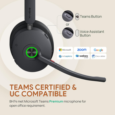 Yealink BH74 UC ANC Wireless Headset with Microphone for PC,Open Office WFH | 6 AI Noise Cancelling Mic,Bluetooth Headset with Charging Dock,32H Talk Time & Mute Button,USB C/A...