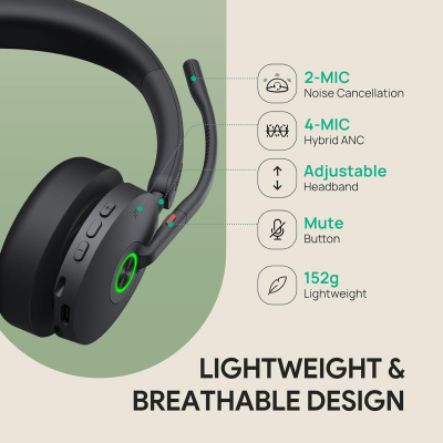 Yealink BH74 UC ANC Wireless Headset with Microphone for PC,Open Office WFH | 6 AI Noise Cancelling Mic,Bluetooth Headset with Charging Dock,32H Talk Time & Mute Button,USB C/A...